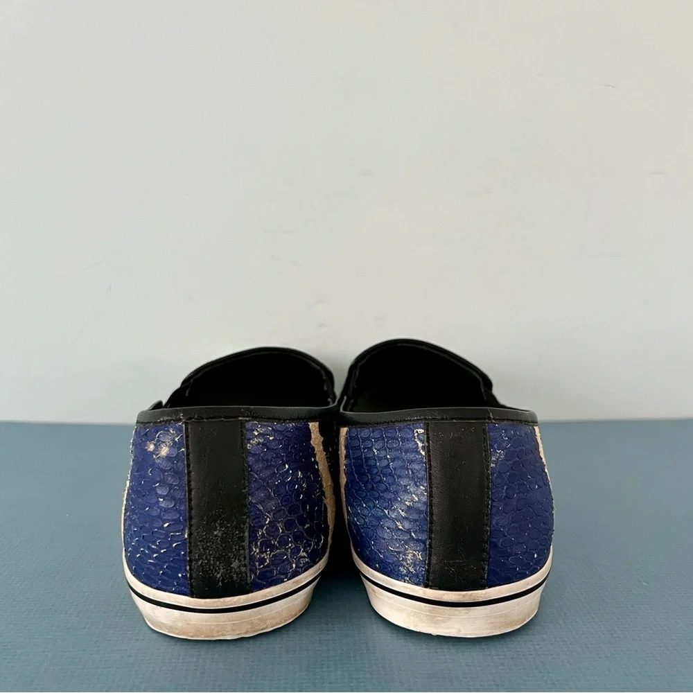 Alice + Olivia Faux‎ Snakeskin Blue Black Slip On Sneakers